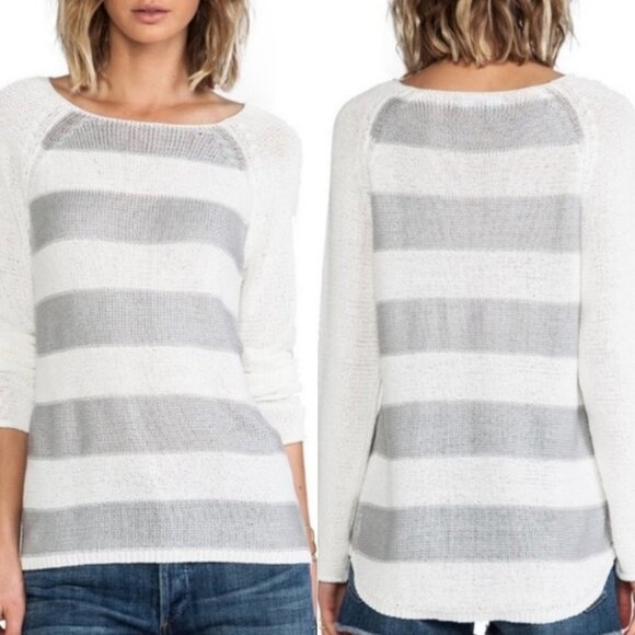 Revolve Sanctuary Grey White Stripe Baseball Top Long Sleeve Sweater Size XS - Picture 2 of 10
